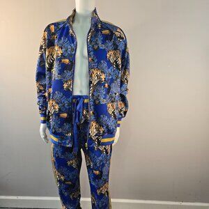 Tiger Print Track Suit Set G -Style USA Mens Sz 2XL  Royal Blue Gold Accents NWT
